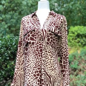 Ann Taylor Animal Print Camp Shirt Size XL